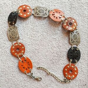 Fossil Chain Belt With Leather Discs